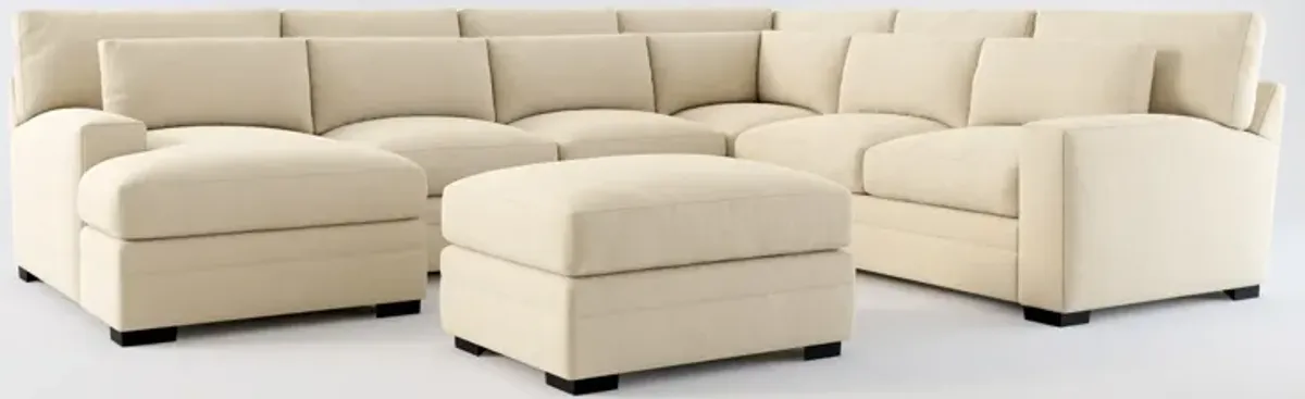 Winston Foam Comfort 5-Piece Sectional with Left-Facing Chaise and Ottoman - Merrimac Ecru