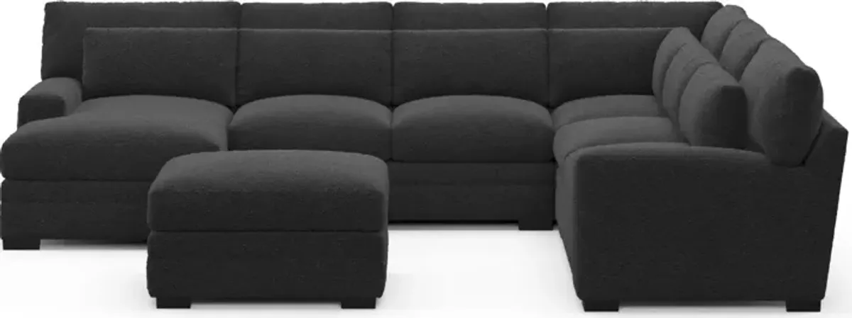 Winston Foam Comfort 5-Piece Sectional with Left-Facing Chaise and Ottoman - Bloke Obsidian