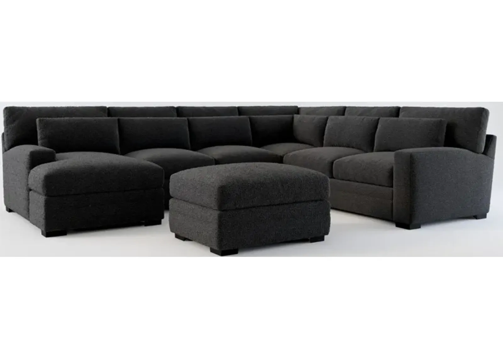 Winston Foam Comfort 5-Piece Sectional with Left-Facing Chaise and Ottoman - Bloke Obsidian