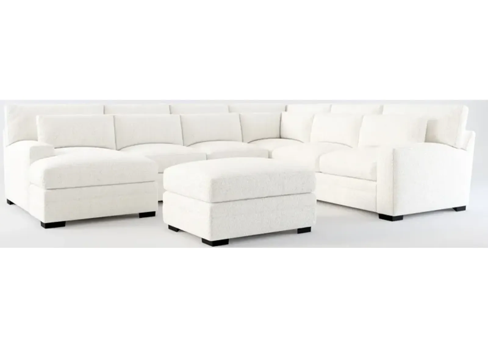 Winston Foam Comfort 5-Piece Sectional with Left-Facing Chaise and Ottoman - River Rock Ivory