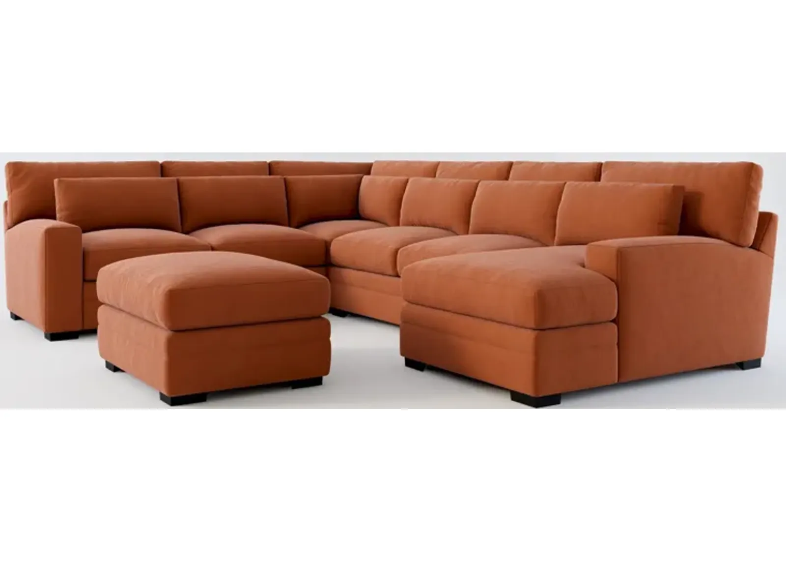 Winston Hybrid Comfort 5-Piece Sectional with Right-Facing Chaise and Ottoman - Merrimac Brick