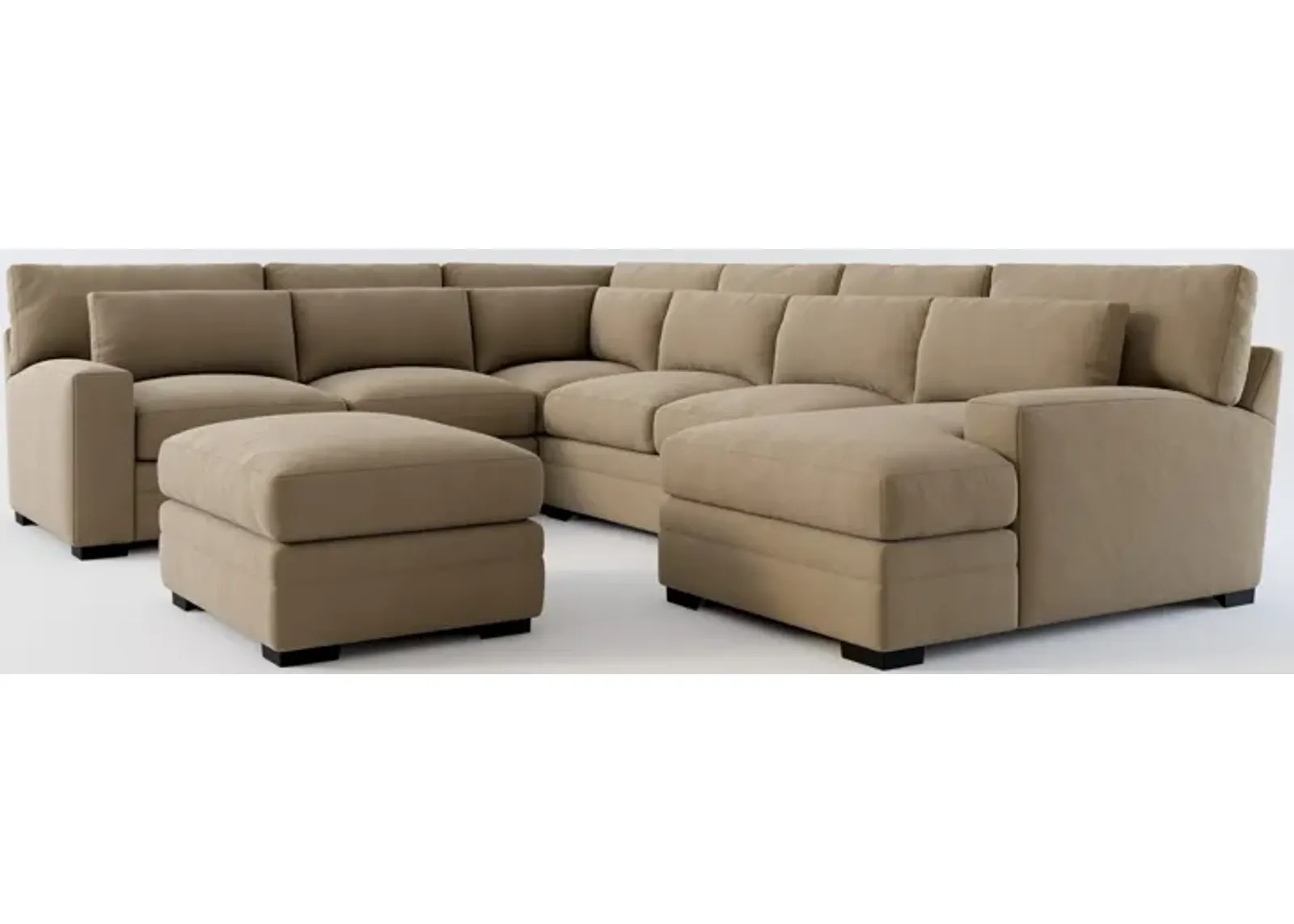 Winston Hybrid Comfort 5-Piece Sectional with Right-Facing Chaise and Ottoman - Merrimac Brownstone