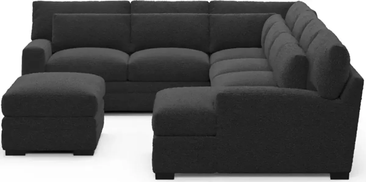 Winston Hybrid Comfort 5-Piece Sectional with Right-Facing Chaise and Ottoman - Bloke Obsidian