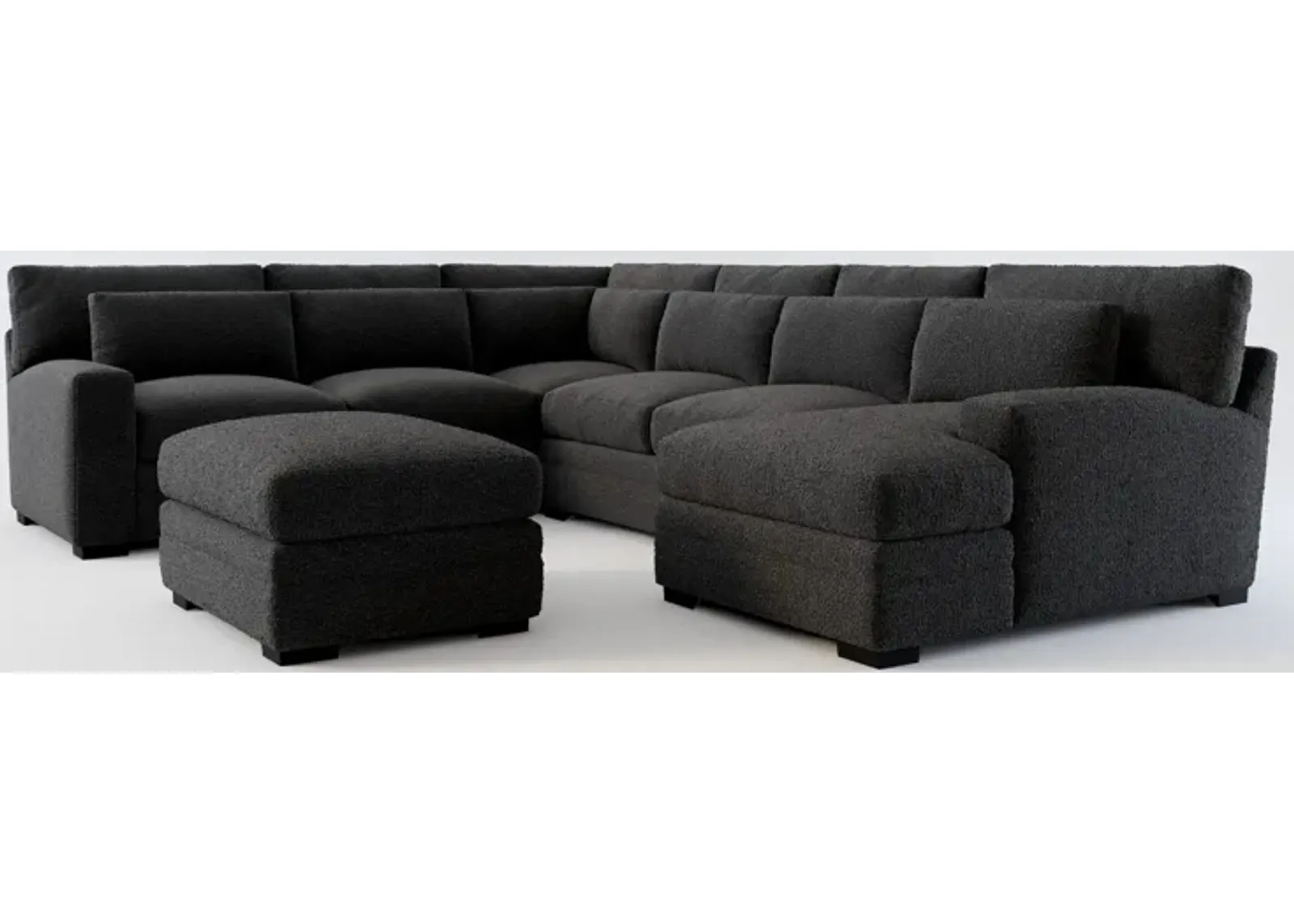 Winston Hybrid Comfort 5-Piece Sectional with Right-Facing Chaise and Ottoman - Bloke Obsidian