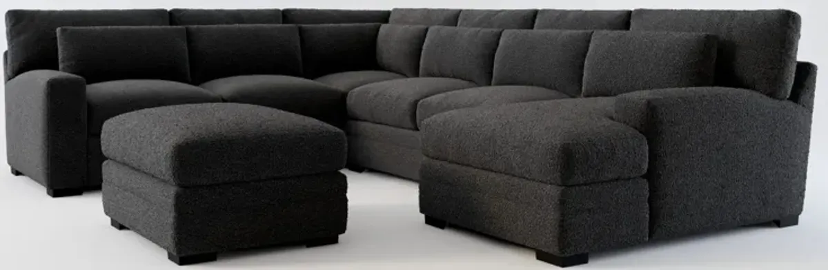 Winston Hybrid Comfort 5-Piece Sectional with Right-Facing Chaise and Ottoman - Bloke Obsidian