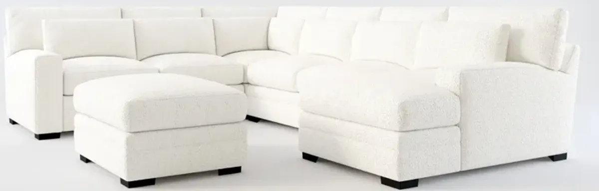 Winston Hybrid Comfort 5-Piece Sectional with Right-Facing Chaise and Ottoman - River Rock Ivory