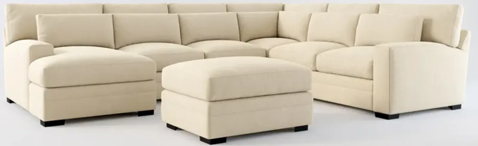 Winston Hybrid Comfort 5-Piece Sectional with Left-Facing Chaise and Ottoman - Merrimac Ecru