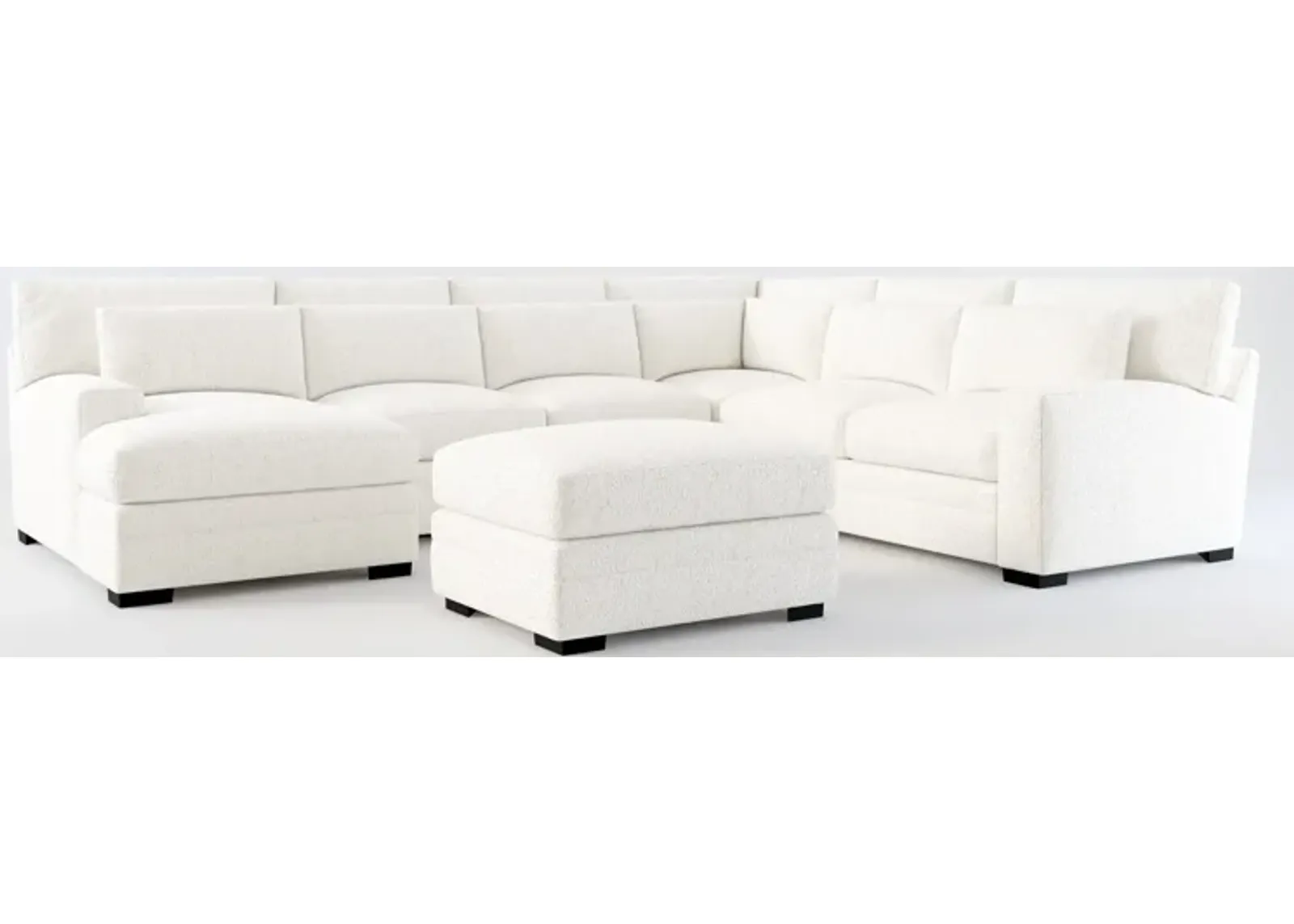 Winston Hybrid Comfort 5-Piece Sectional with Left-Facing Chaise and Ottoman - River Rock Ivory