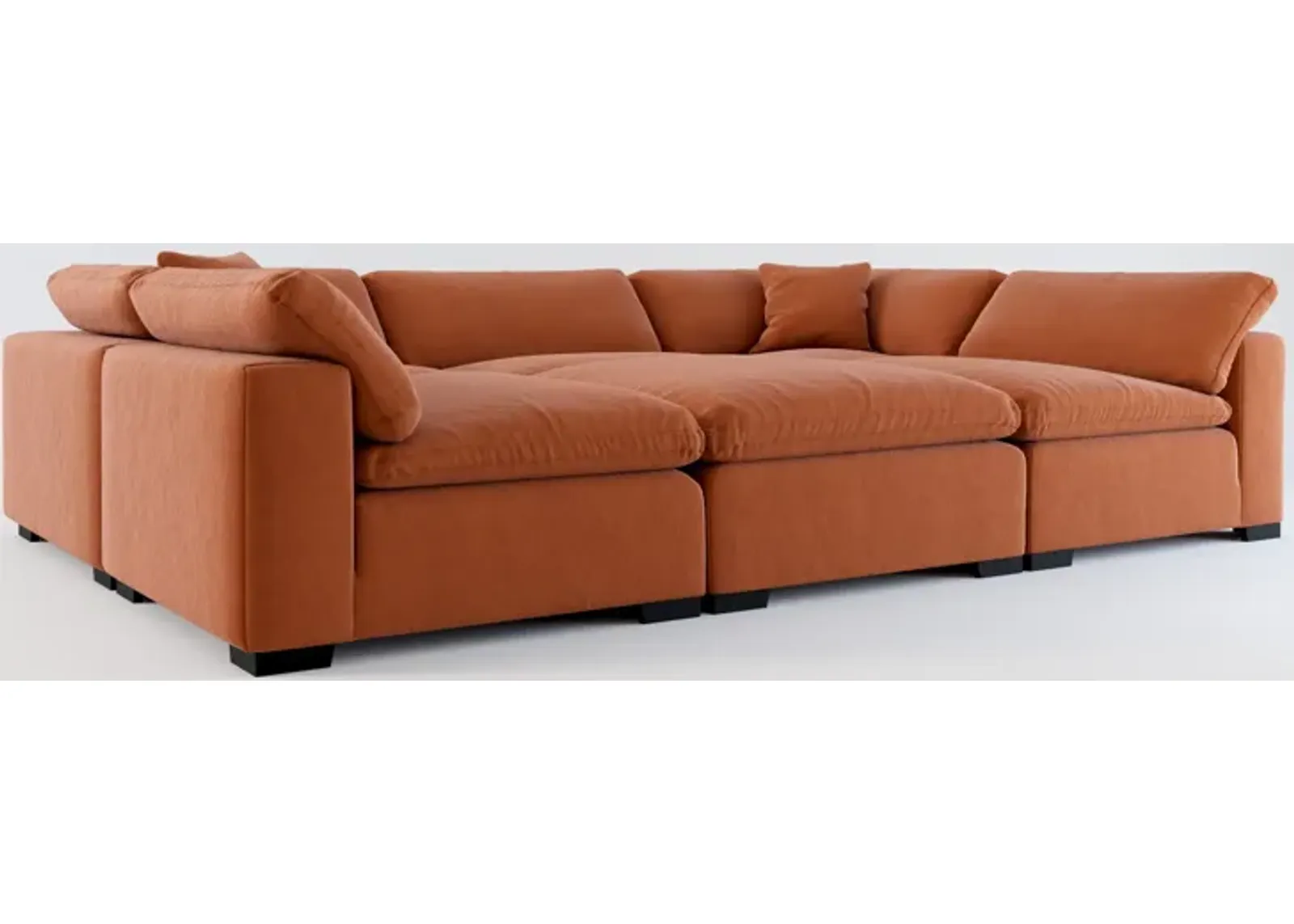 Plush Feathered Comfort 6-Piece Pit Sectional - Merrimac Brick