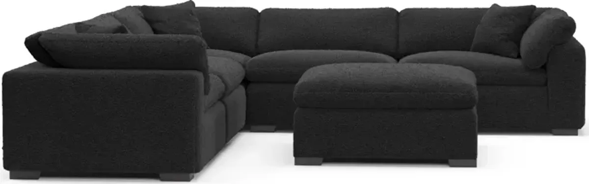 Plush Feathered Comfort 5-Piece Sectional and Ottoman - Bloke Obsidian