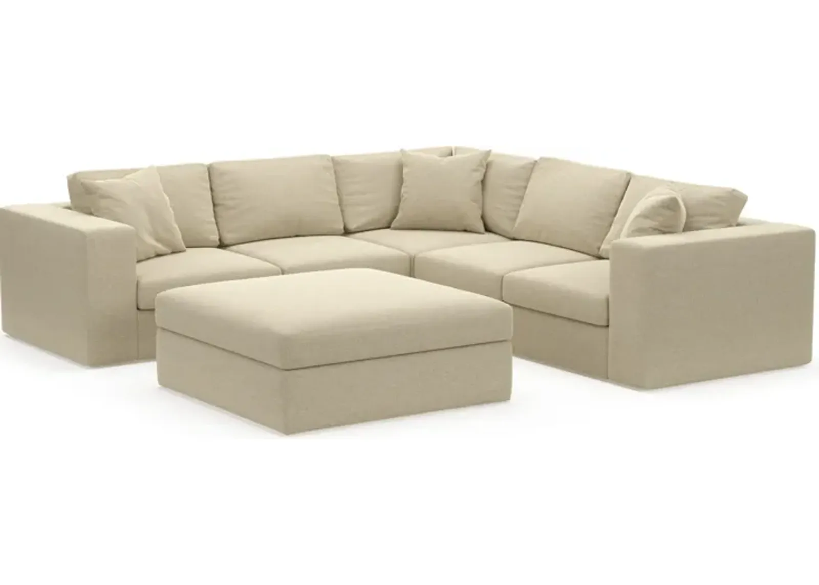 Collin Hybrid Comfort Eco Performance Fabric 5-Piece Sectional w/ Ottoman - Broderick Sand