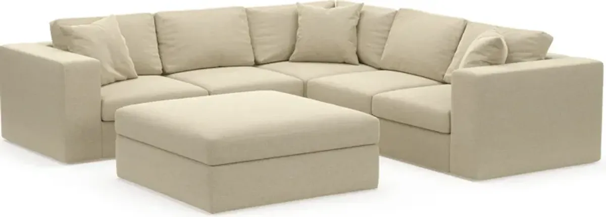 Collin Hybrid Comfort Eco Performance Fabric 5-Piece Sectional w/ Ottoman - Broderick Sand