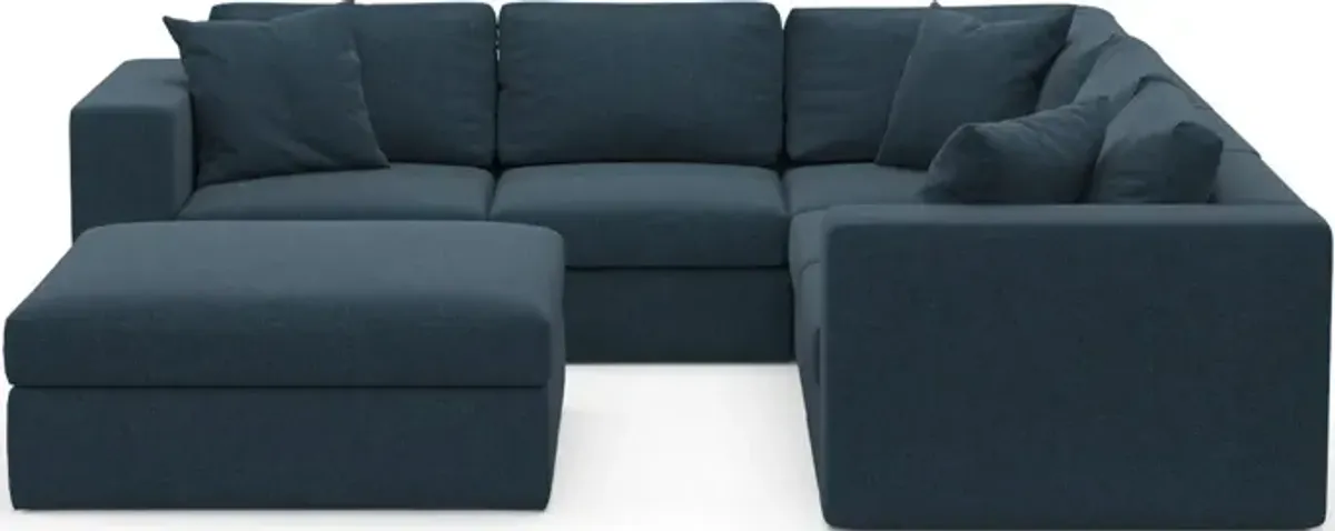 Collin Hybrid Comfort Eco Performance Fabric 5-Piece Sectional w/ Ottoman - Broderick Indigo