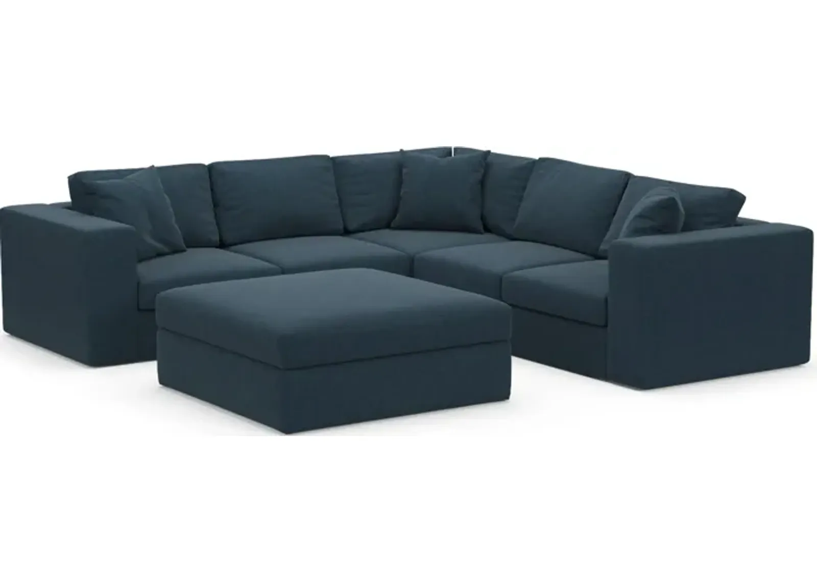 Collin Hybrid Comfort Eco Performance Fabric 5-Piece Sectional w/ Ottoman - Broderick Indigo