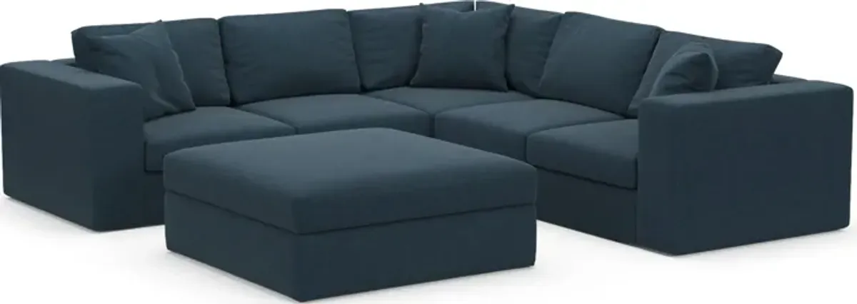 Collin Hybrid Comfort Eco Performance Fabric 5-Piece Sectional w/ Ottoman - Broderick Indigo