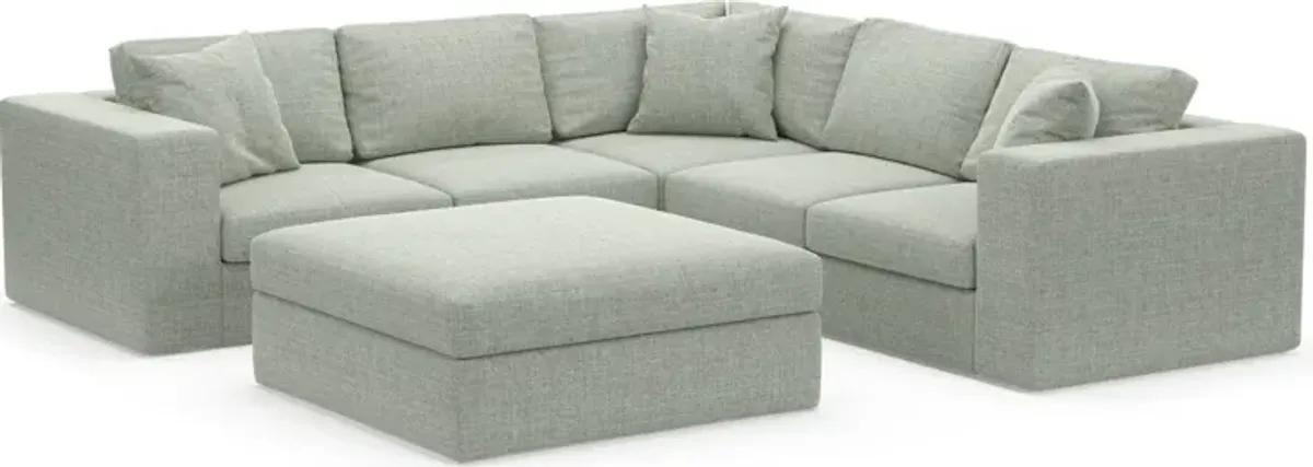 Collin Hybrid Comfort Eco Performance Fabric 5-Piece Sectional w/ Ottoman - Broderick Sea Glass
