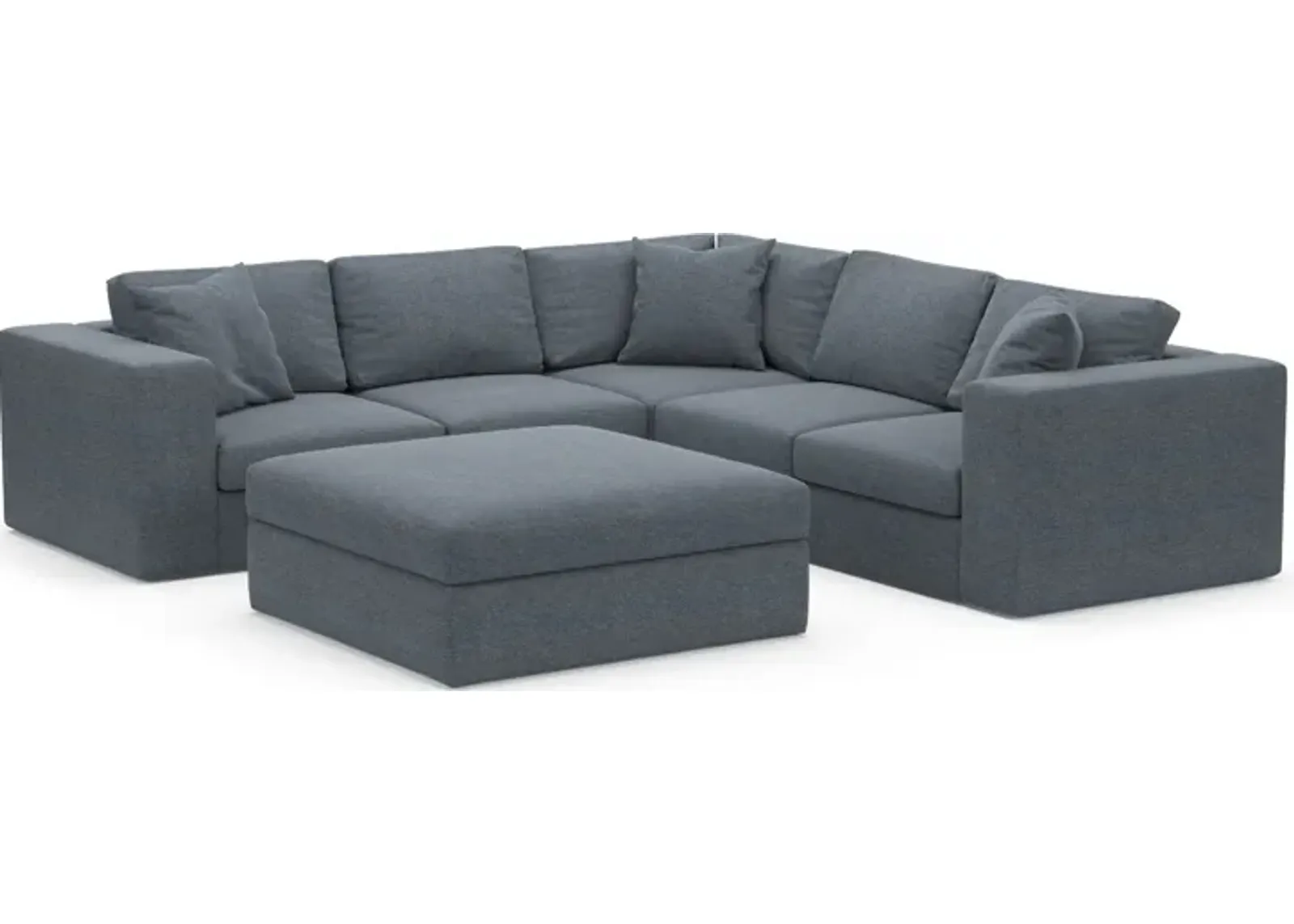 Collin Hybrid Comfort Eco Performance Fabric 5-Piece Sectional w/ Ottoman - Bridger Navy