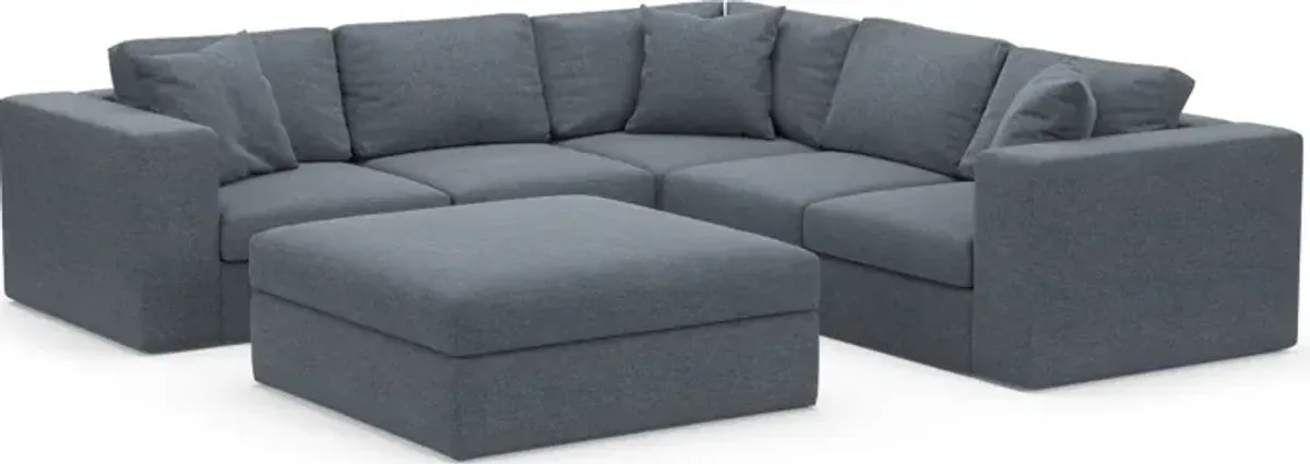 Collin Hybrid Comfort Eco Performance Fabric 5-Piece Sectional w/ Ottoman - Bridger Navy