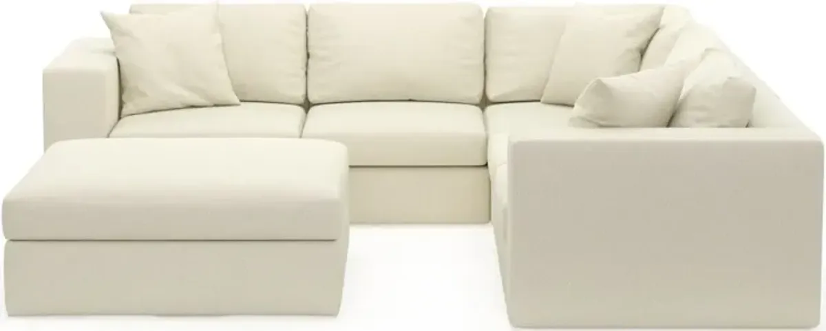 Collin Hybrid Comfort Eco Performance Fabric 5-Piece Sectional w/ Ottoman - Fincher Ivory