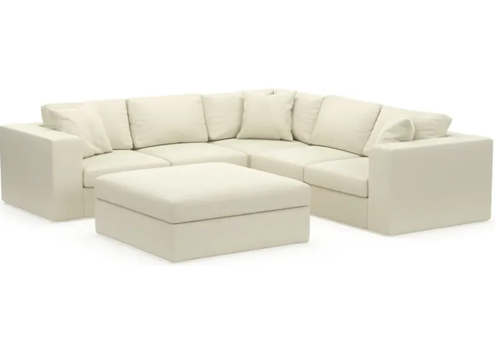 Collin Hybrid Comfort Eco Performance Fabric 5-Piece Sectional w/ Ottoman - Fincher Ivory