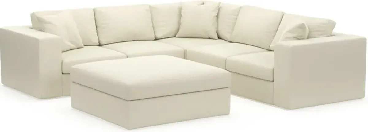 Collin Hybrid Comfort Eco Performance Fabric 5-Piece Sectional w/ Ottoman - Fincher Ivory