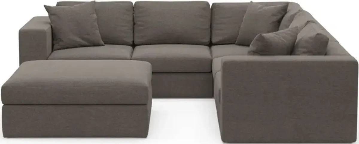 Collin Hybrid Comfort Eco Performance Fabric 5-Piece Sectional w/ Ottoman - Presidio Steel