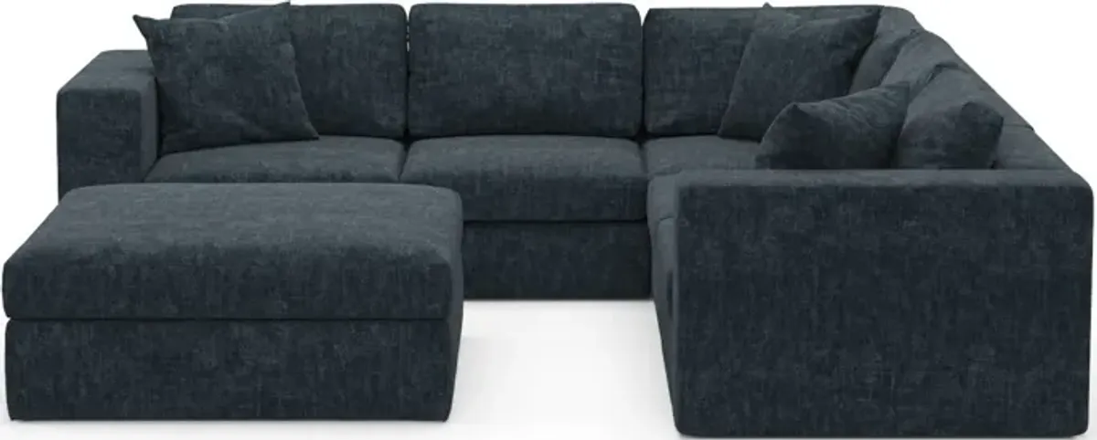 Collin Hybrid Comfort Eco Performance Fabric 5-Piece Sectional w/ Ottoman - Argo Navy