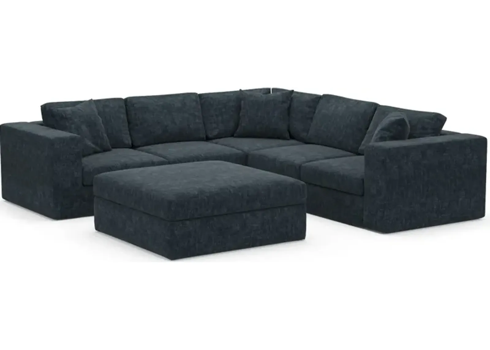 Collin Hybrid Comfort Eco Performance Fabric 5-Piece Sectional w/ Ottoman - Argo Navy