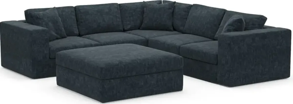 Collin Hybrid Comfort Eco Performance Fabric 5-Piece Sectional w/ Ottoman - Argo Navy