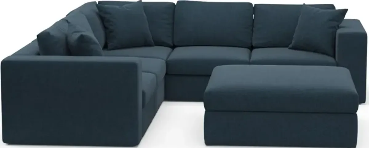 Collin Foam Comfort Eco Performance Fabric 5-Piece Sectional w/ Ottoman - Broderick Indigo