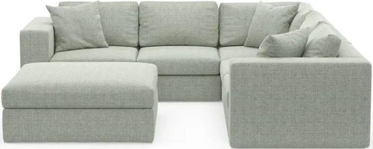 Collin Foam Comfort Eco Performance Fabric 5-Piece Sectional w/ Ottoman - Broderick Sea Glass