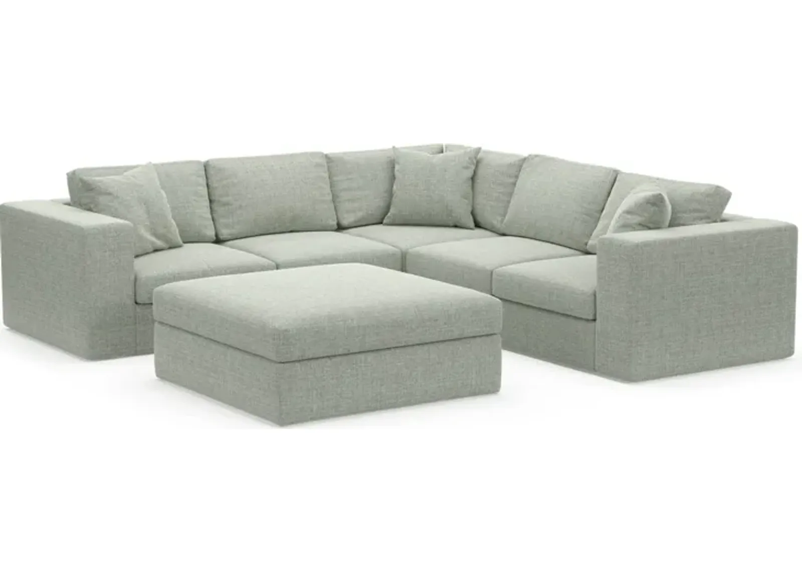 Collin Foam Comfort Eco Performance Fabric 5-Piece Sectional w/ Ottoman - Broderick Sea Glass