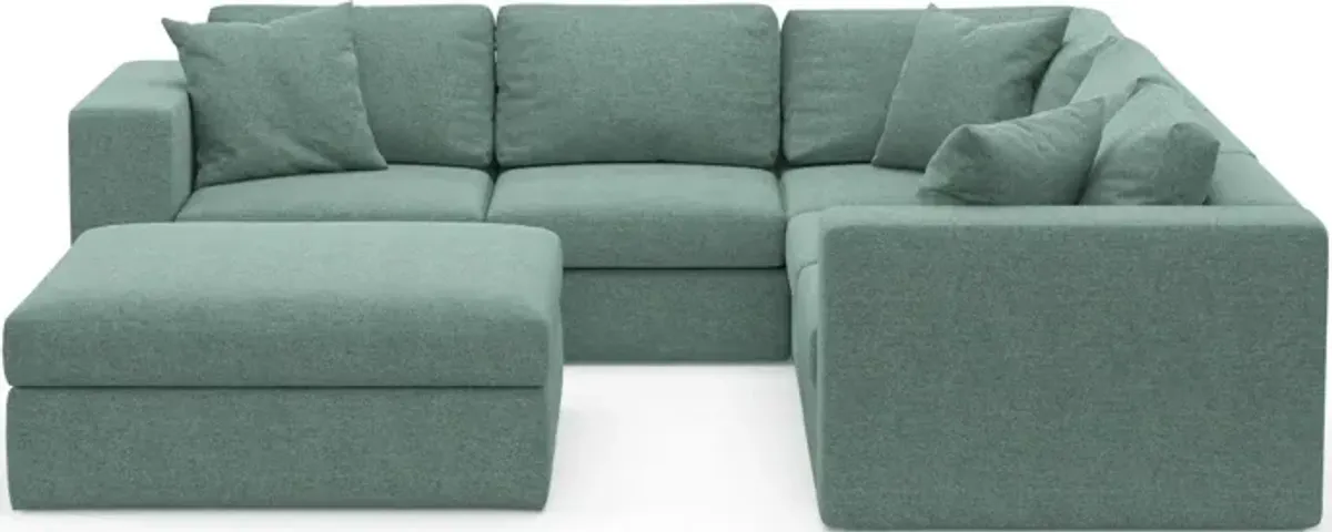 Collin Foam Comfort Eco Performance Fabric 5-Piece Sectional w/ Ottoman - Bridger Jade