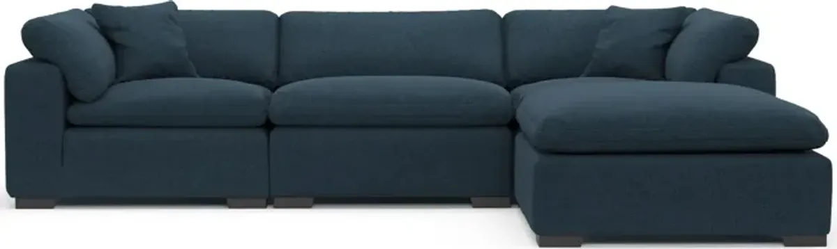 Plush Feathered Comfort Eco Performance Fabric 3-Piece Sofa and Ottoman - Broderick Indigo