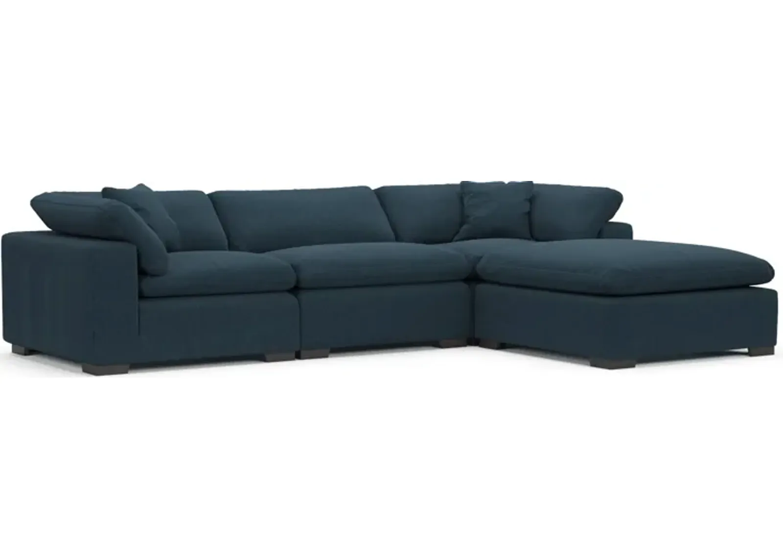 Plush Feathered Comfort Eco Performance Fabric 3-Piece Sofa and Ottoman - Broderick Indigo