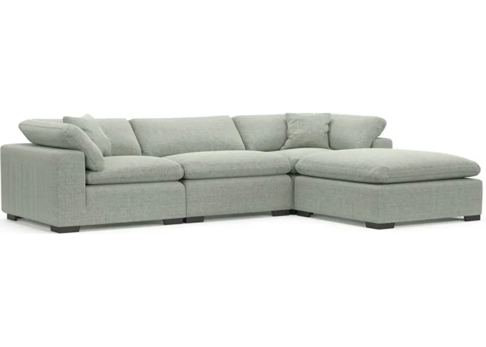 Plush Feathered Comfort Eco Performance Fabric 3-Piece Sofa and Ottoman - Broderick Sea Glass