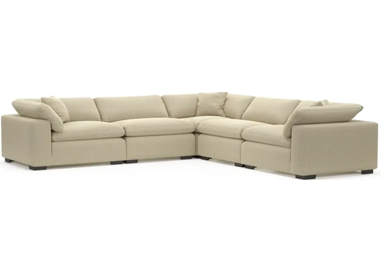 Plush Feathered Comfort Eco Performance Fabric 5-Piece Sectional - Broderick Sand