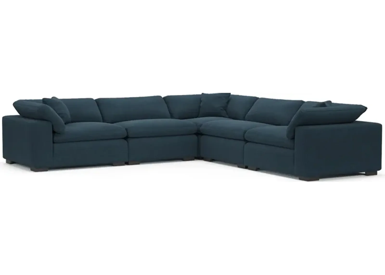 Plush Feathered Comfort Eco Performance Fabric 5-Piece Sectional - Broderick Indigo