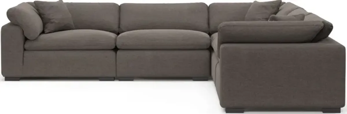 Plush Feathered Comfort Eco Performance Fabric 5-Piece Sectional - Presidio Steel