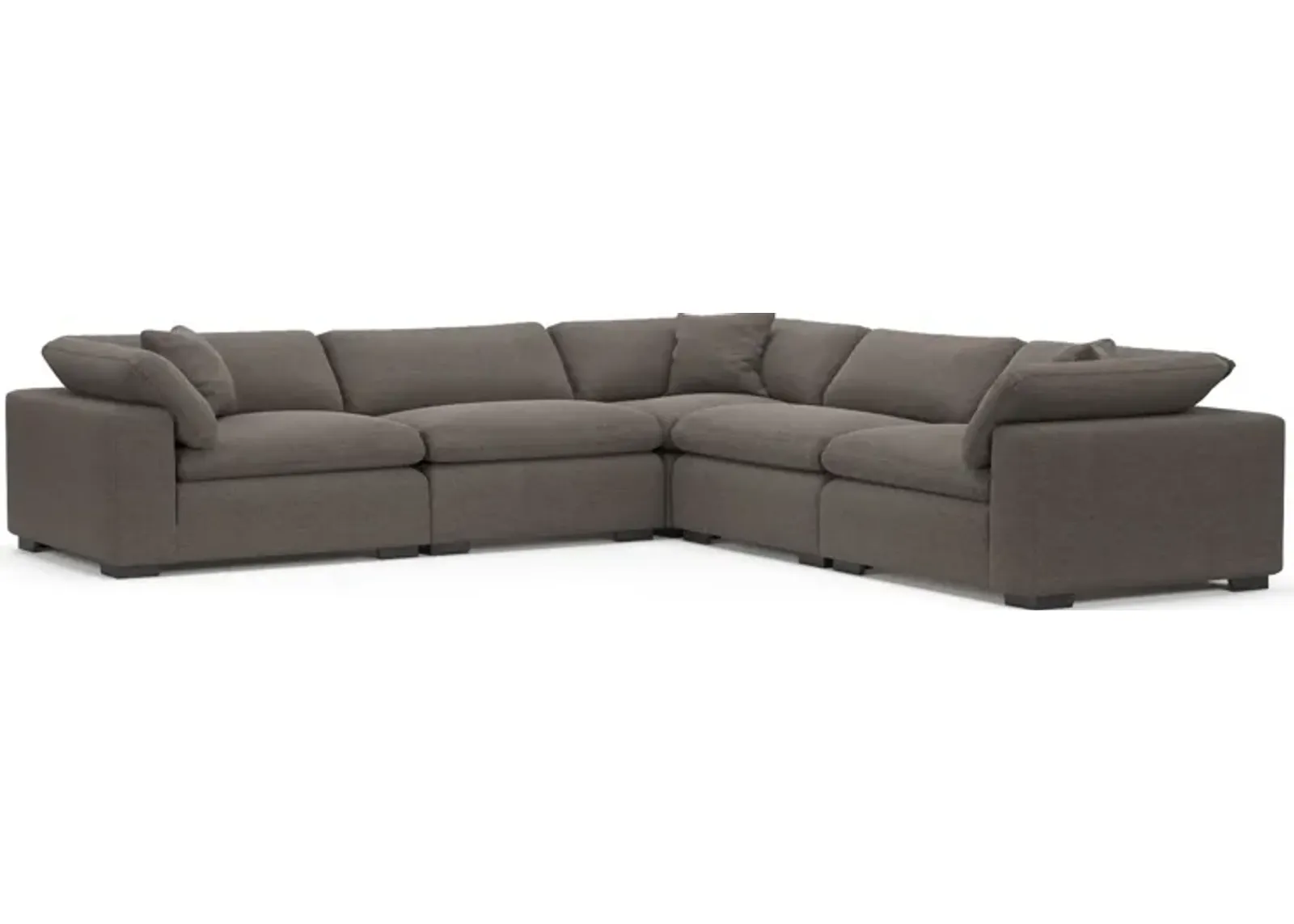 Plush Feathered Comfort Eco Performance Fabric 5-Piece Sectional - Presidio Steel