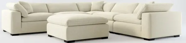 Plush Feathered Comfort Eco Performance Fabric 5-Piece Sectional and Ottoman - Broderick Charcoal