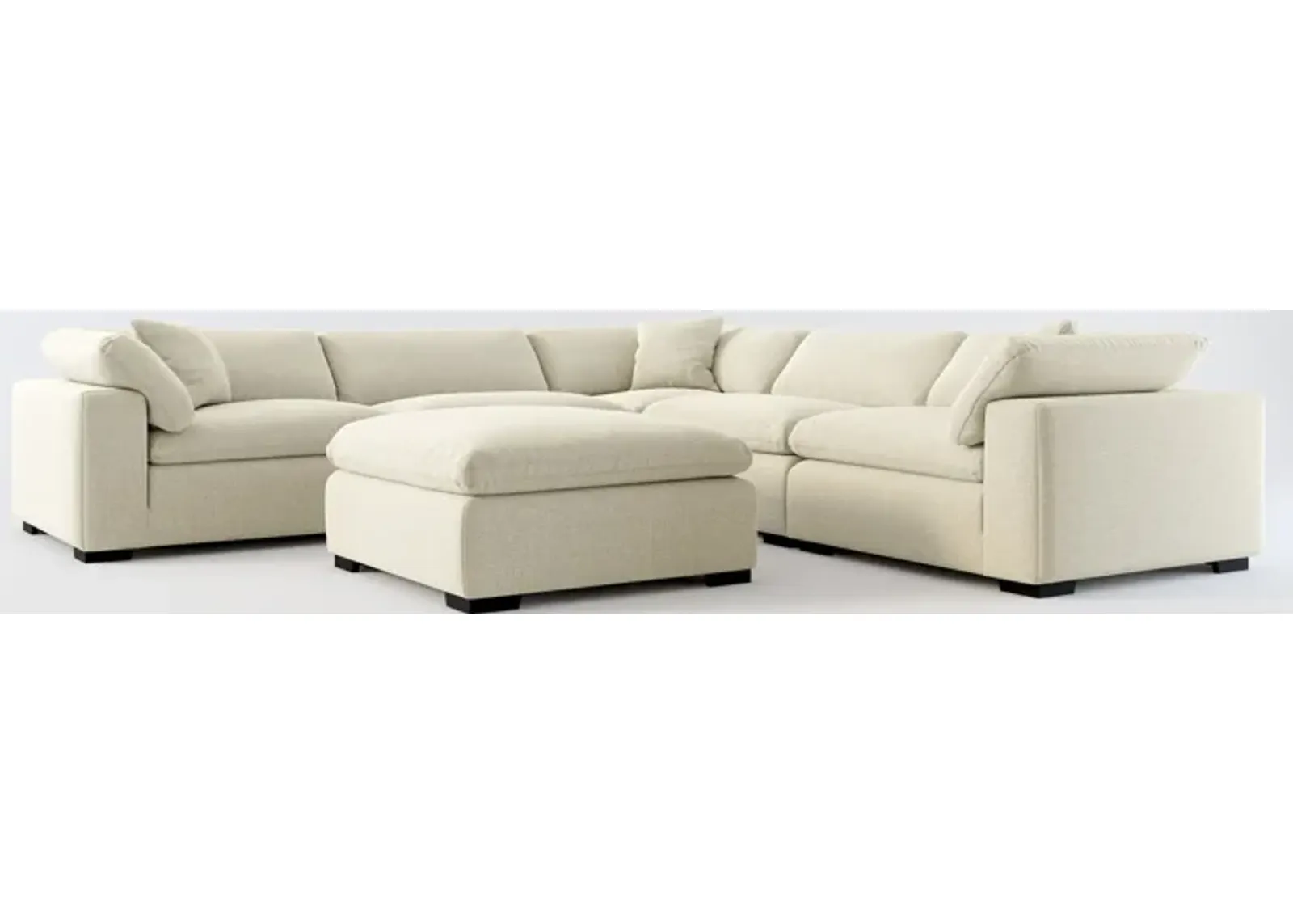 Plush Feathered Comfort Eco Performance Fabric 5-Piece Sectional and Ottoman - Broderick Charcoal