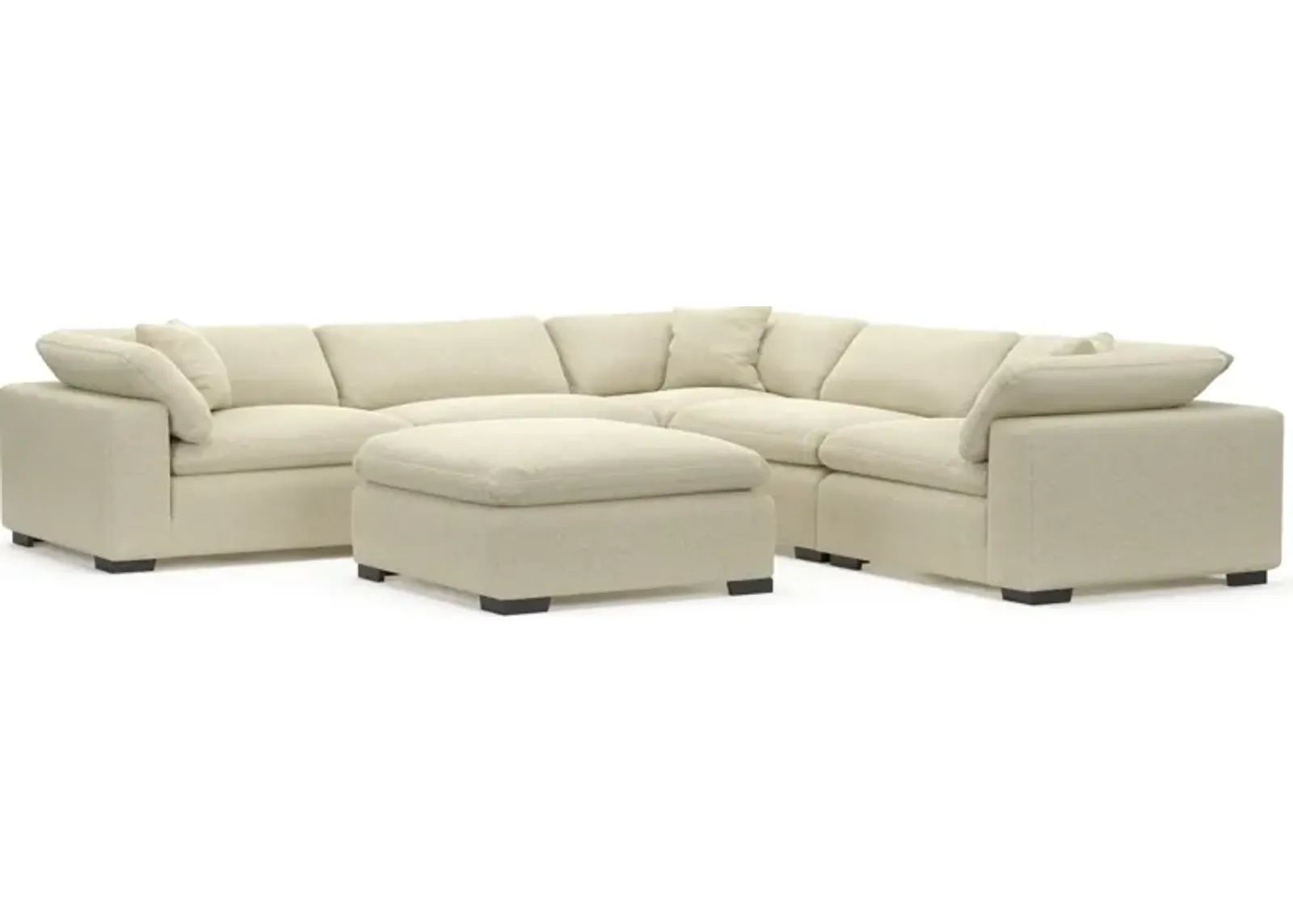 Plush Feathered Comfort Eco Performance Fabric 5-Piece Sectional and Ottoman - Bridger Shell