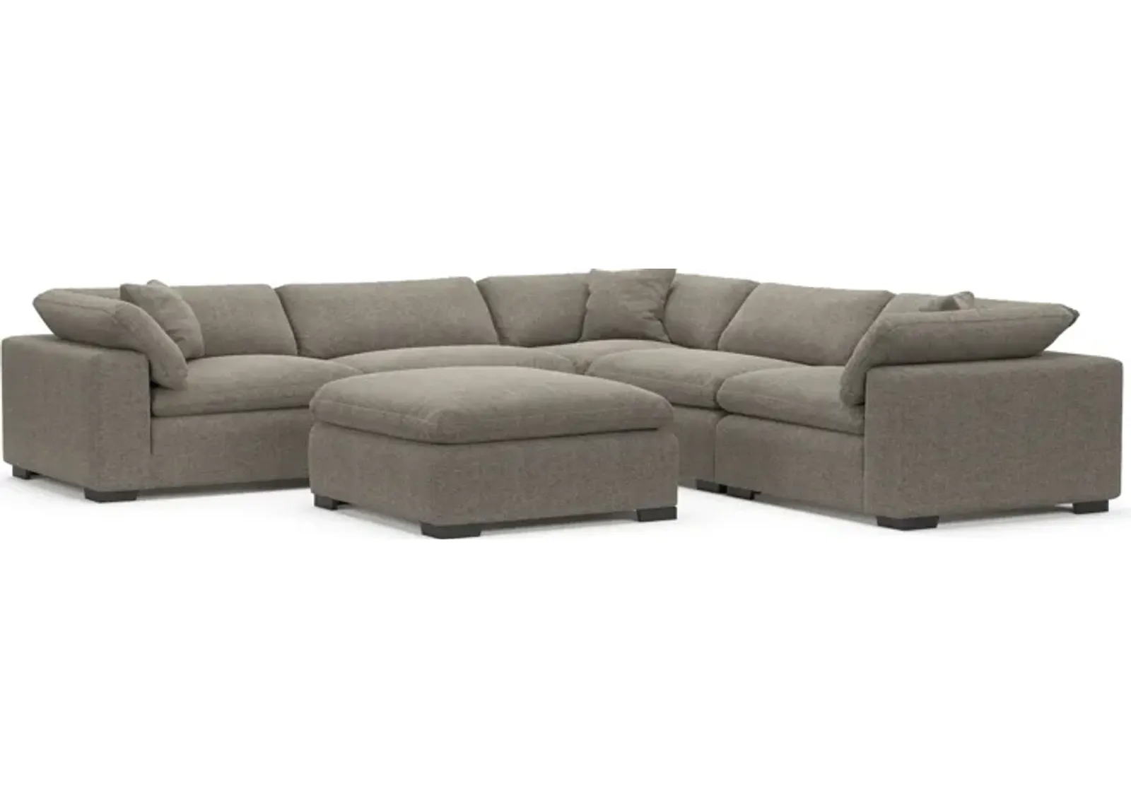 Plush Feathered Comfort Eco Performance Fabric 5-Piece Sectional and Ottoman - Bridger Metal