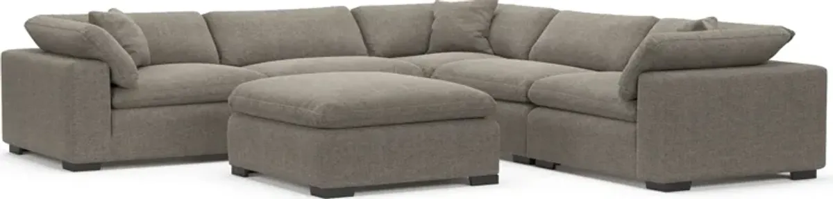 Plush Feathered Comfort Eco Performance Fabric 5-Piece Sectional and Ottoman - Bridger Metal