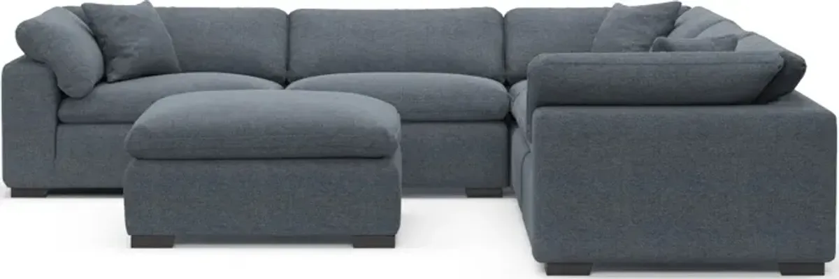 Plush Feathered Comfort Eco Performance Fabric 5-Piece Sectional and Ottoman - Bridger Navy