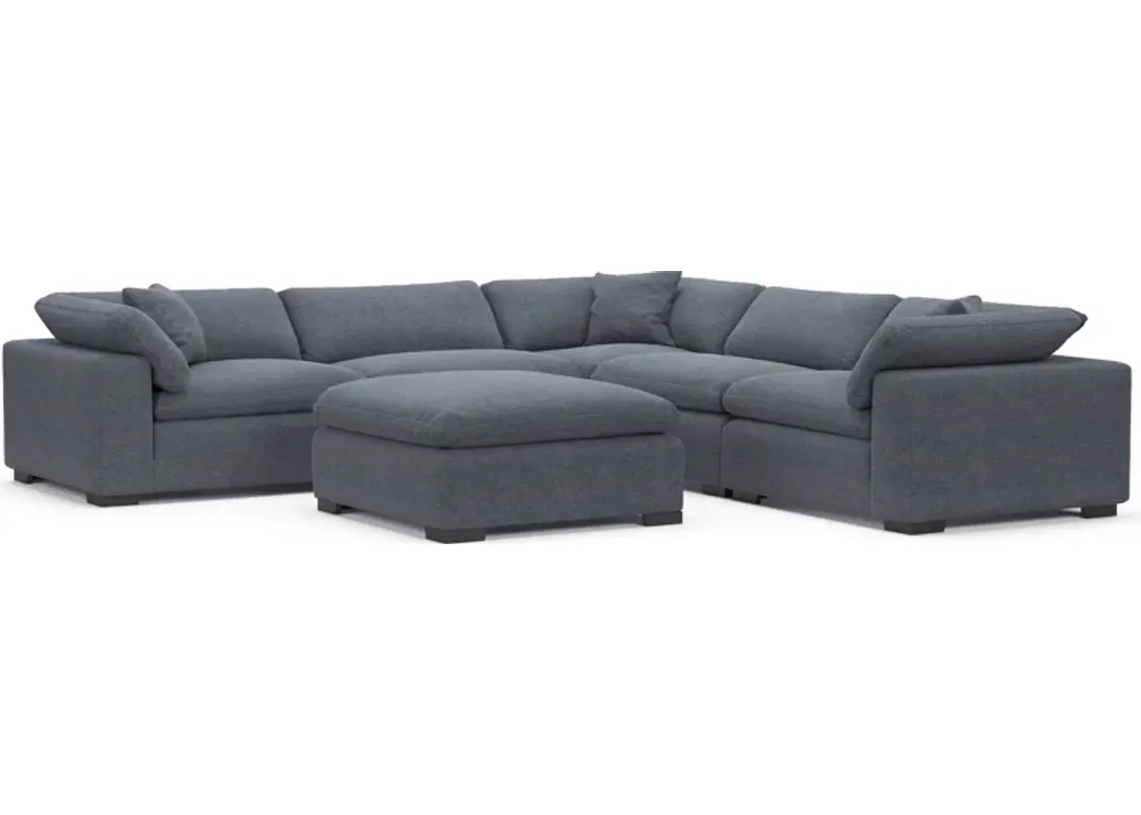 Plush Feathered Comfort Eco Performance Fabric 5-Piece Sectional and Ottoman - Bridger Navy