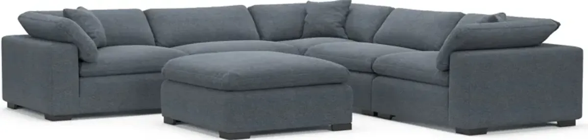 Plush Feathered Comfort Eco Performance Fabric 5-Piece Sectional and Ottoman - Bridger Navy