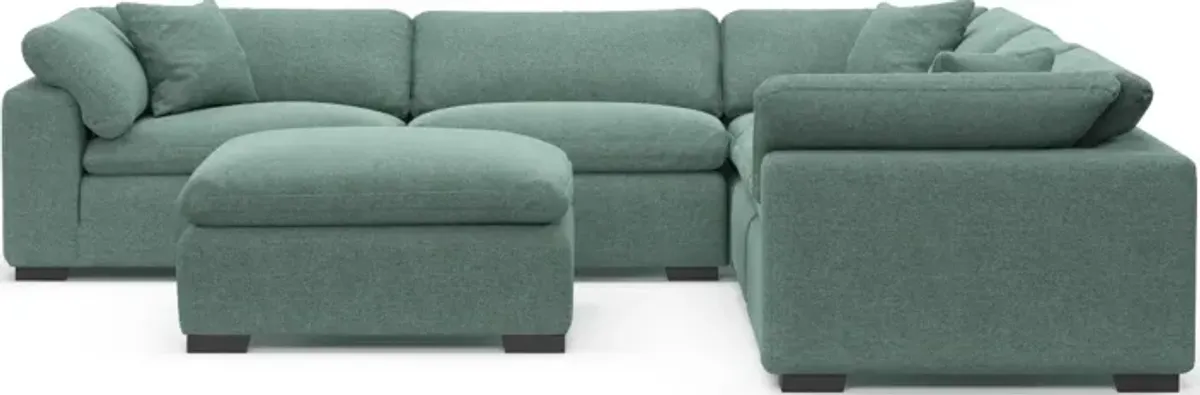 Plush Feathered Comfort Eco Performance Fabric 5-Piece Sectional and Ottoman - Bridger Jade