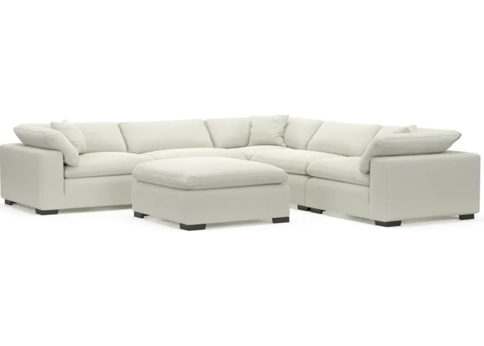 Plush Feathered Comfort Eco Performance Fabric 5-Piece Sectional and Ottoman - Liv Arctic